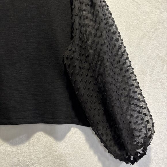 Maeve by Anthropologie Top Women 2X Black Textured Sheer Puff Sleeve Relaxed Fit - Picture 10 of 16